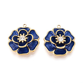 304 подвески из нержавеющей стали с хрустальными стразами и эмалью, цветок, ионное покрытие (ip), реальный 18 k позолоченный