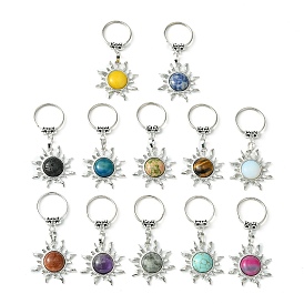 Gemstone & Brass Sun Pendant Keychain, with Platinum Tone Brass Findings, for Bag Jewelry Gift Decoration