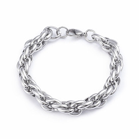 304 Stainless Steel Rope Chain Bracelets, with Lobster Claw Clasps