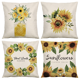 Thanksgiving Day Theme Linen Pillow Covers, Square with Sunflower Pattern
