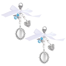 Tibetan Style Alloy Lacy Oval Memorial Picture Frame Decoration, Word You Are Always in My Heart Wedding Bouquet Photo Charms, Lobster Clasp Charms