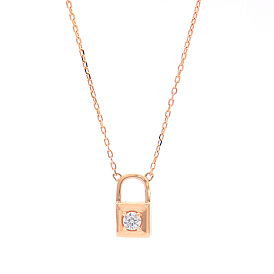 925 Sterling Silver Pave Clear Cubic Zirconia Heart Lock Pendant Necklaces for Women