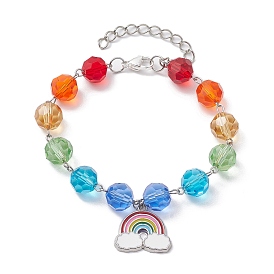 Alloy Enamel Rainbow Charm Bracelets, Rainbow Color Glass Beaded Bracelets for Women