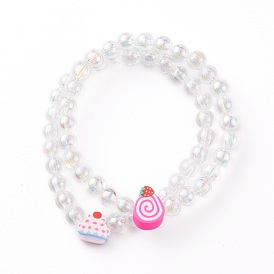 Bracelets pour enfants extensibles en perles acryliques transparentes, avec polymère perles d'argile, gateau