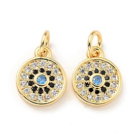 Eco-friendly Brass Micro Pave Cubic Zirconia Pendants, with Jump Ring, Cadmium Free & Lead Free, Flat Round