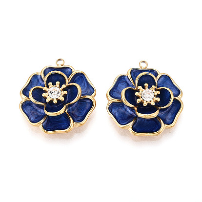 304 подвески из нержавеющей стали с хрустальными стразами и эмалью, цветок, ионное покрытие (ip), реальный 18 k позолоченный