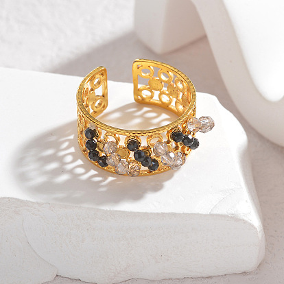 304 манжетные кольца из нержавеющей стали со стеклянным кристаллом, для женщин