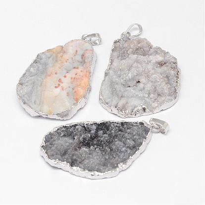 Imported Natural Agate Big Pendants, Natural Color, Nuggets, with Brass Findings