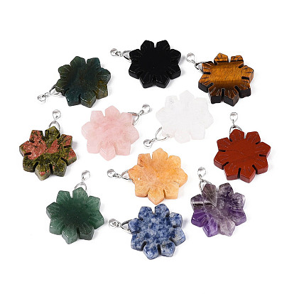 Природных драгоценных камней подвески, подвески-снежинки с дужками из нержавеющей стали, цвет нержавеющей стали