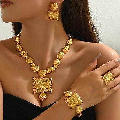 Женские латунные браслеты, серьги, ожерелья и наборы колец, прямоугольные