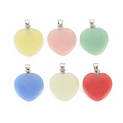 Synthetic Fluorite Pendants, with Platinum Plated Brass Findings, Heart