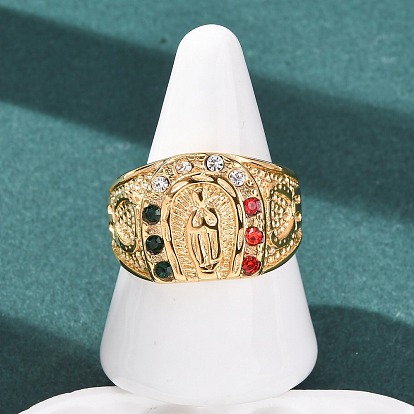 304 из нержавеющей стали кольца перста широкополосного, Дева Мария, со стразами, ионное покрытие (ip)