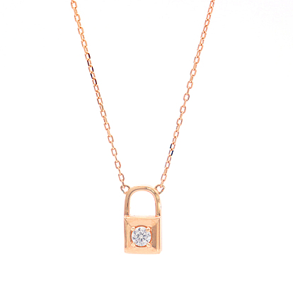 925 Sterling Silver Pave Clear Cubic Zirconia Heart Lock Pendant Necklaces for Women