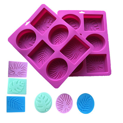 6 Cavities Silicone Molds, for Handmade Soap Making, Rectangle with Leaf