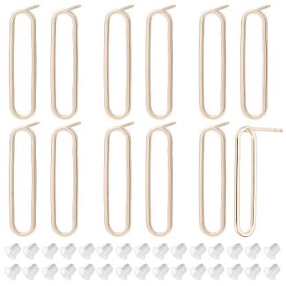 12шт. латунные полые овальные серьги-гвоздики, с 925 шпильками для сережек из стерлингового серебра и 30 пластиковыми гайками для ушей