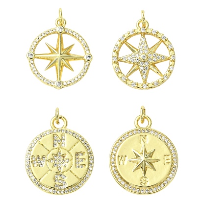8 шт 4 стили латунные подвески из микропаве с фианитом, без кадмия и без свинца, стойки покрытие, долговечный, с целью перехода в кольце