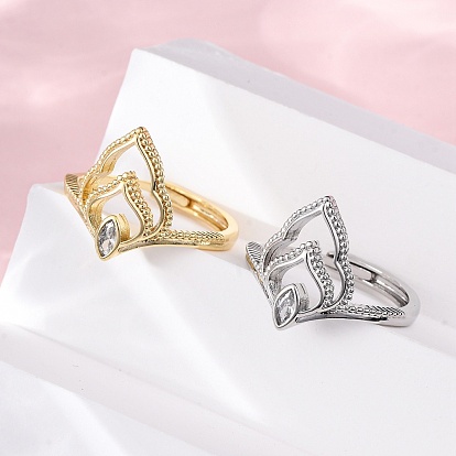 Регулируемые кольца для женщин с микропаве из латуни и кубическими цирконами, пожар