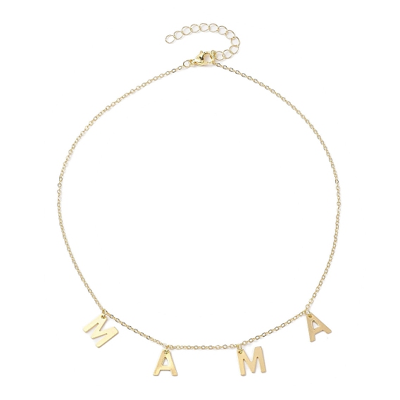 304 Stainless Steel Letter MAMA Pendants Necklace, Brass Cable Chains Necklaces