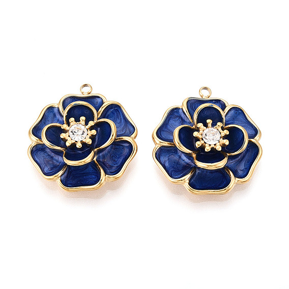 304 подвески из нержавеющей стали с хрустальными стразами и эмалью, цветок, ионное покрытие (ip), реальный 18 k позолоченный