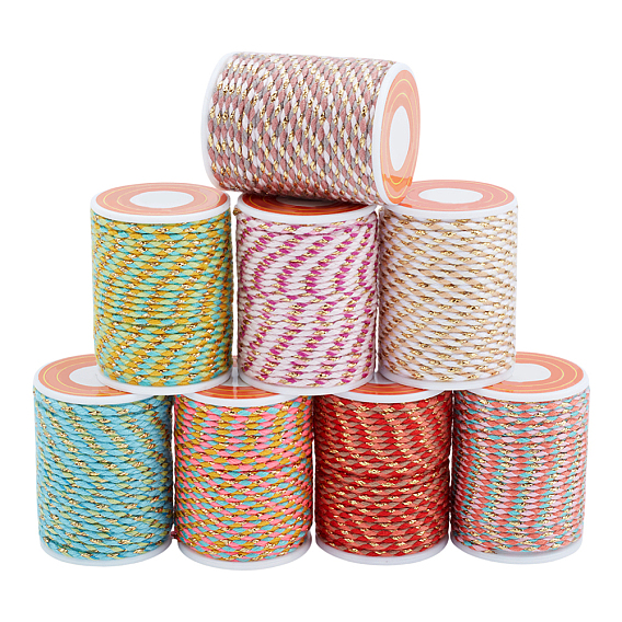 8 рулоны 8 цвета 4 корд поликоттоновый, двухслойный, металлический корд, веревка ручной работы макраме, для гобелена вешалка для растений, вязание ниток своими руками
