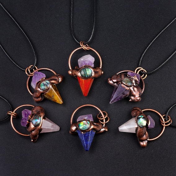 Ожерелье с металлической подвеской из натурального драгоценного камня, угловой столб