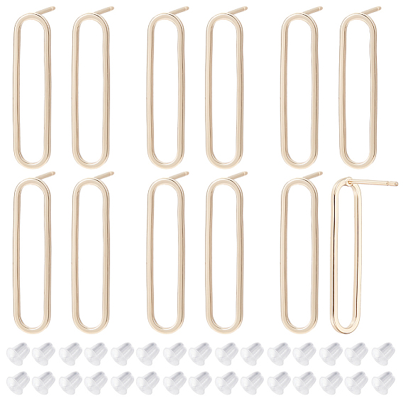 12шт. латунные полые овальные серьги-гвоздики, с 925 шпильками для сережек из стерлингового серебра и 30 пластиковыми гайками для ушей