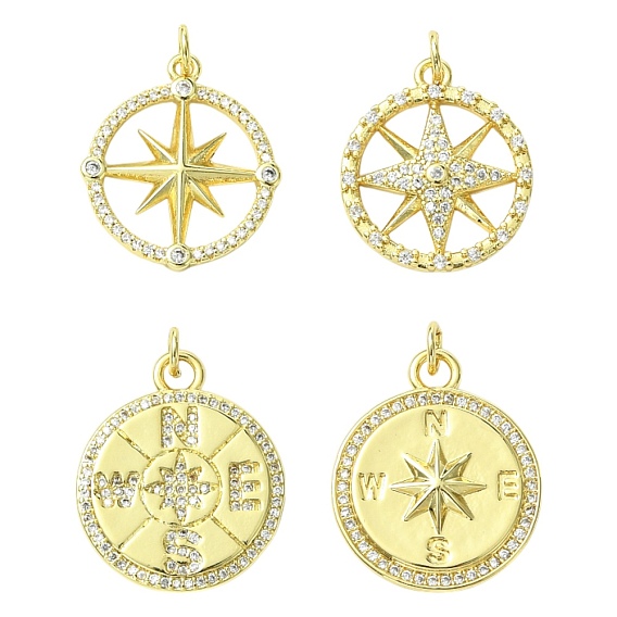 8 шт 4 стили латунные подвески из микропаве с фианитом, без кадмия и без свинца, стойки покрытие, долговечный, с целью перехода в кольце