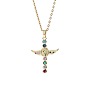 Mary and Jesus Necklace with Angel Wings Pendant, Cubic Zirconia Inlaid Gold Plated Collarbone Chain for Women