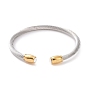 Trendy Women's 304 Stainless Steel Torque Bangles, Cuff Bangles, with Rhinestone Metal Head Findings, 53mm