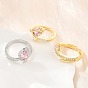 Anillos abiertos tipo brazalete de latón con microengaste de circonitas cúbicas y forma de flor para mujer., sin plomo y cadmio, chapado en rack, larga duración plateado