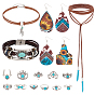 Кольца из искусственной кожи с овальными и каплевидными ожерельями, многорядный браслет, серьги-подвески и ожерелье-лариат с синтетической бирюзой, набор украшений из сплава для женщин
