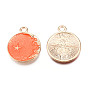 Alloy Enamel Pendants, Cadmium Free & Lead Free, Flat Round with Moon and Star, Golden