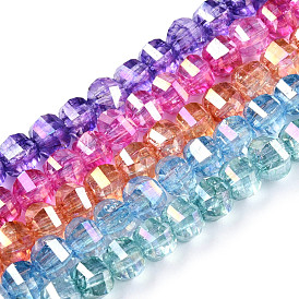 Transparent Electroplate Glass Beads Strands, AB Color Plated, Faceted, Round