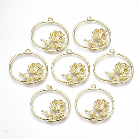 Rack Plating Alloy Pendants, Cadmium Free & Lead Free, Rose Flower, for Valentine's Day Jewelry