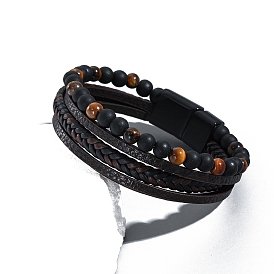 Imitation Leather Multi-strand Bracelets, with Gemstone Beads