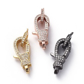 Brass Micro Pave Cubic Zirconia Lobster Claw Clasps, with Bail Beads/Tube Bails, Clear