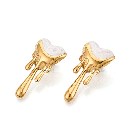 Сердце 304 серьги-гвоздики из нержавеющей стали с эмалью, ионное покрытие (ip), реальный 18 k позолоченный