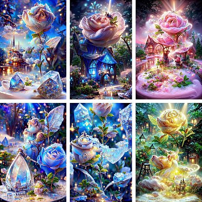 DIY Fantasy Rose Pattern Diamond Painting Kits, including Acrylic Rhinestones, Dotting Pen, Glue Clay, Tray Plate