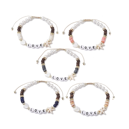 Летние пляжные браслеты с плетеными бусинами из синтетической бирюзы и ракушек в виде морских звезд, регулируемые любовные браслеты для женщин