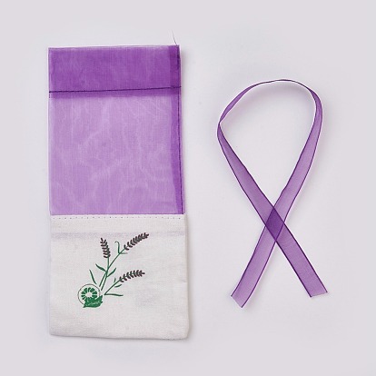 Lavender Sachet Empty Bag Mesh Stitching Beam Pocket, For Storage Dry Flowers Seeds, with Ribbon, Dark Orchid