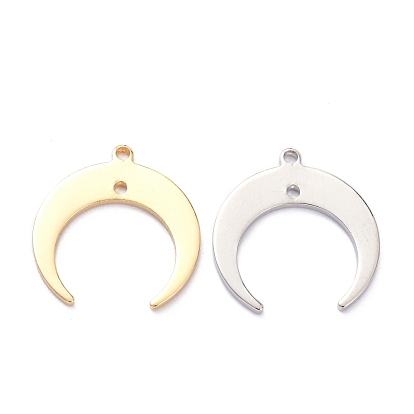 Brass 2-Loop Link Connectors, Long-Lasting Plated, Double Horn/Crescent Moon