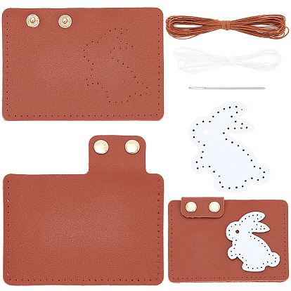 1 Набор для самостоятельного изготовления клатчей, включая кожаные листы и фурнитуру из сплавов., прямоугольник с кроликом, платина