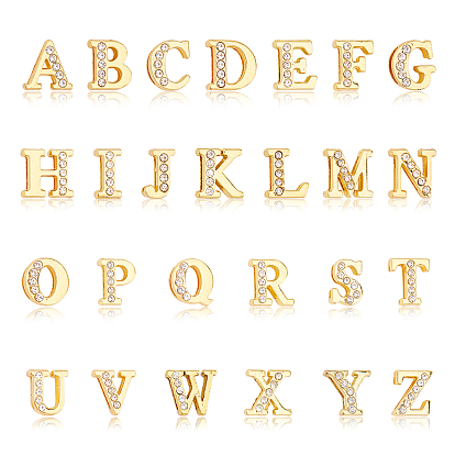 Alloy Slide Charms, with Crystal Rhinestone and Initial Letter A~Z