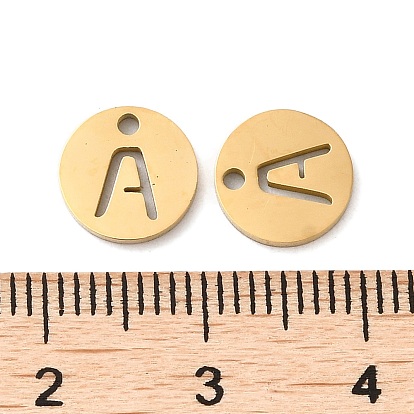 Ion Plating(IP) 304 Stainless Steel Charms, Golden, Flat Round with Letter Charm
