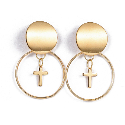 304 de acero inoxidable cuelgan aretes, con orejeras y anillos de latón y colgantes, cruzar