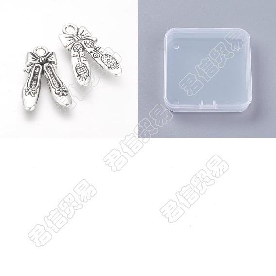 100Pcs Tibetan Style Alloy Pendants, Cadmium Free & Lead Free, Ballet Dance Shoes with Bowknot