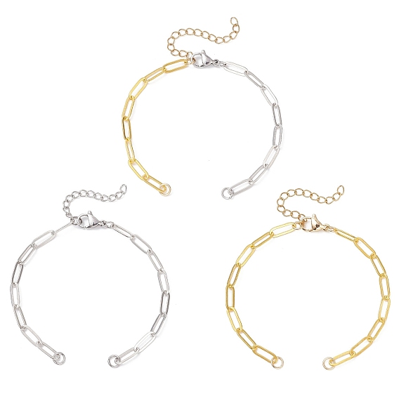 3 шт. 3 стили латунные скрепки для изготовления браслета-цепочки, с 304 концевыми цепями из нержавеющей стали