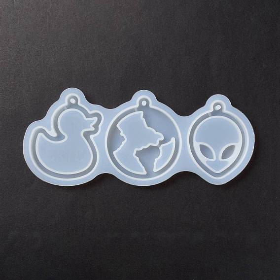 DIY Duck & Earth & Face Pendant Silhouette Silicone Molds, Quicksand Molds, Resin Casting Molds, for UV Resin & Epoxy Resin Craft Making
