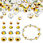 40pcs 4 styles de perles en porcelaine faites à la main, rond avec motif tournesol, porcelaine émaillée lumineux
