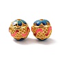 Hollow Alloy Beads, with Enamel, Round with Flower, Matte Gold Color